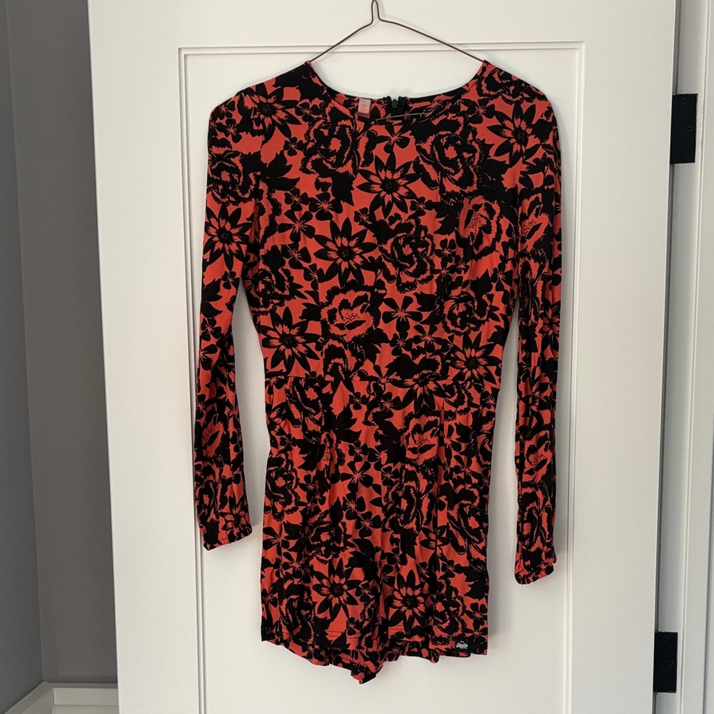 Superdry Red and Black Floral Jumpsuit